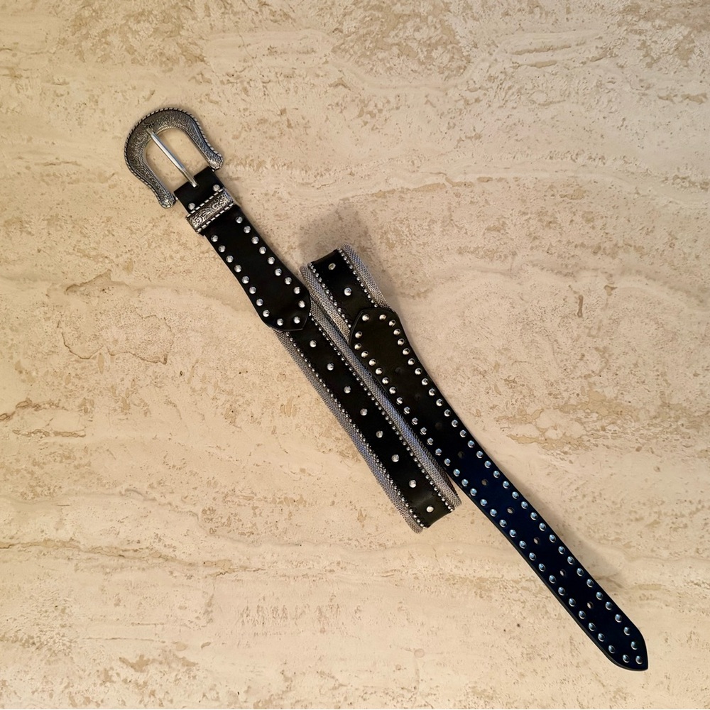 Topshop - Metallic Studded Belt - Black with Silver - Size Small (S)